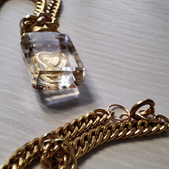 Perfume Bottle Clear Acrylic Rhinestone Heart Necklace Ice Cube Shape Vintage - Picture 6 of 8